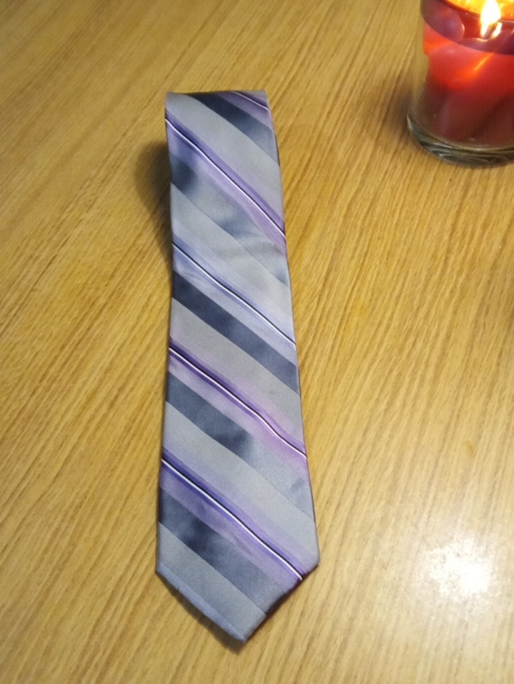 Calvin Klein Men's Diagonal Stripe Tie in Gray and Purple